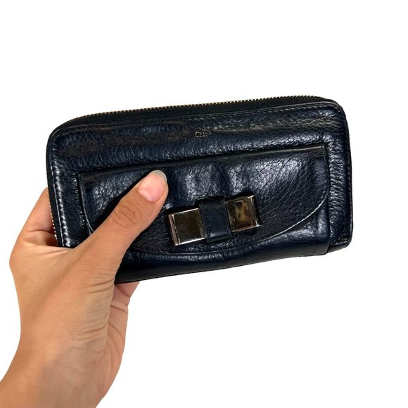 Authentic Chloe Wallet Long Lily Zip Around Black Leather Vintage Purse - Picture 2 of 12